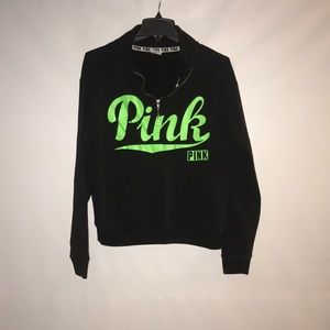 Black Quarter Zip Neon Green Logo Crew Neck